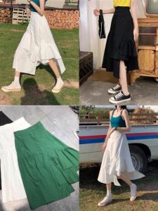 斜边开叉彩色半裙,女装半身裙,昕叶良品
