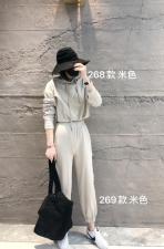 现货春简易设计感短款套装束绳连帽休闲裤，女装职业装，ABout阿布