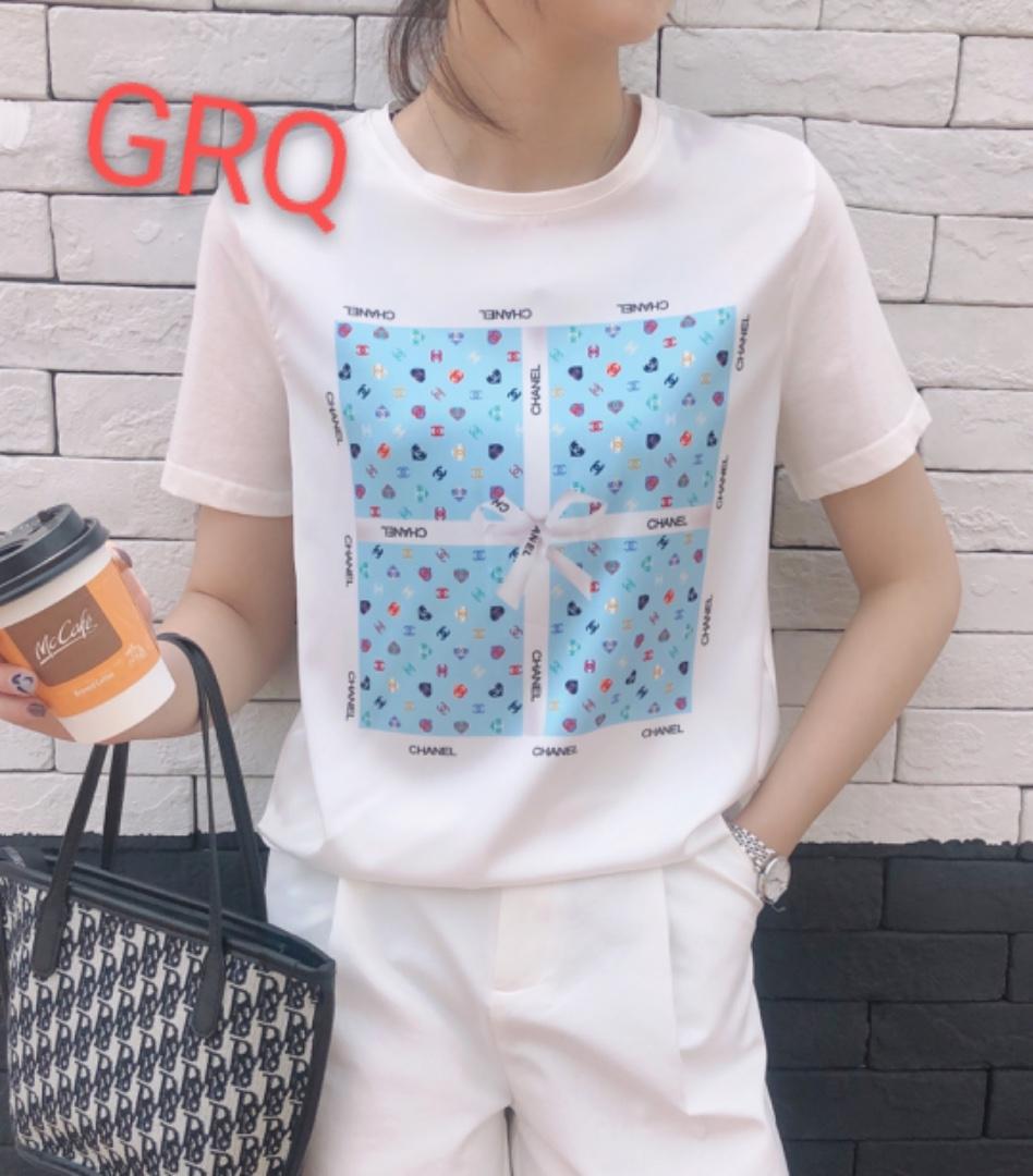 （现货）夏季新款高弹牛奶丝印花面料T，女装，格瑞琪