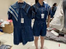 现货夏季新款韩版配丝巾牛仔连体短裤，女装，JJY 锦娇衣