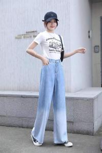 变色牛仔大筒拖地裤,女装,哈真