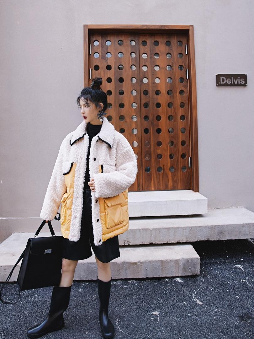 2021冬款拼接羽绒服，女装羽绒服，YOUER DENG