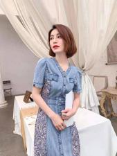 夏季新款韩版牛仔碎花连衣裙，女装连衣裙，裳之恋语