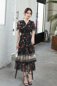 《现货》夏季新款 长款碎花连衣裙,女装连衣裙,宫廷韵色