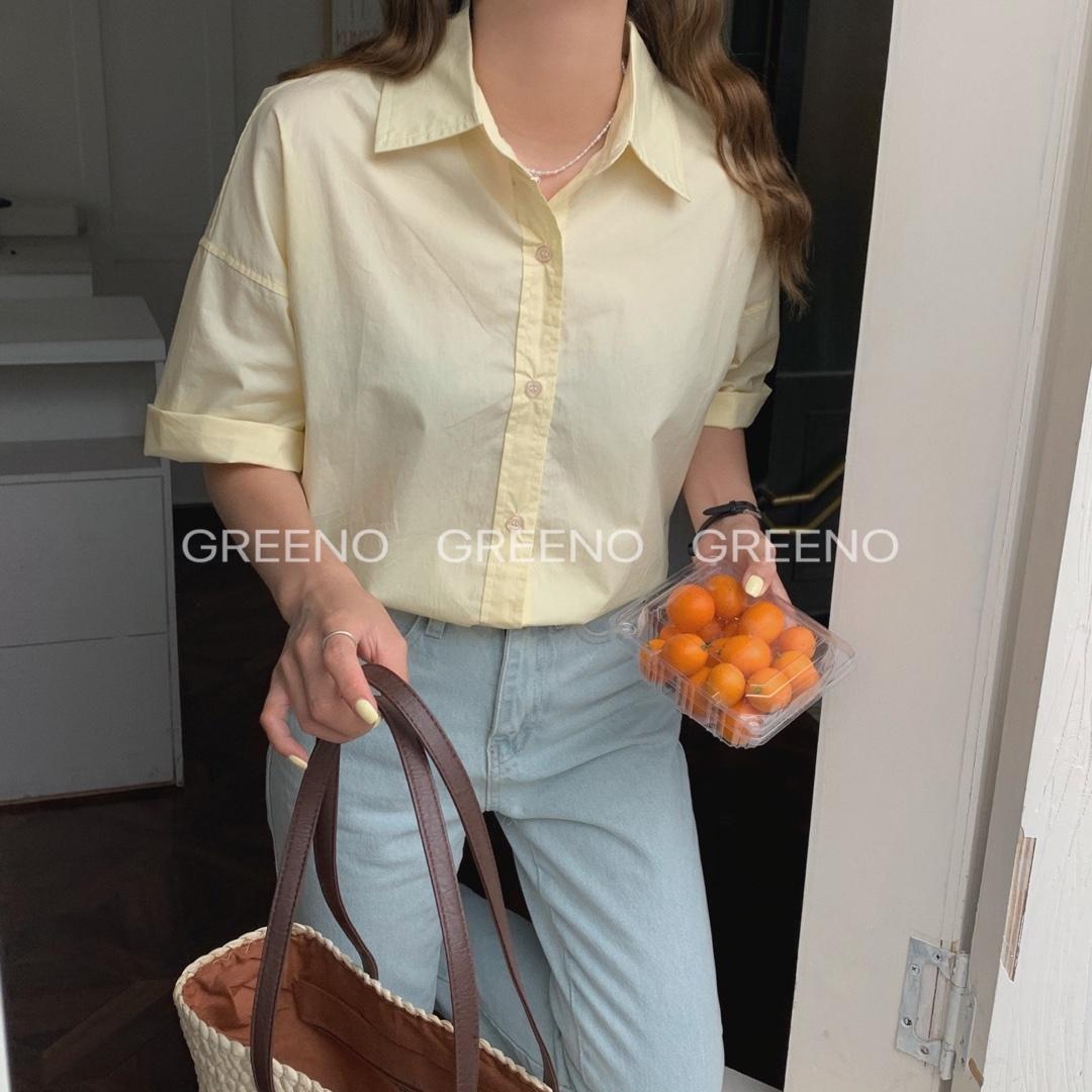 简约短袖衬衫，女装衬衫，GREENO