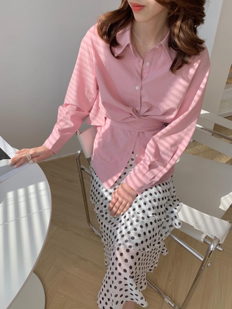 TWTIUWOO-21春季设计师绑带衬衫，女装衬衫，她物
