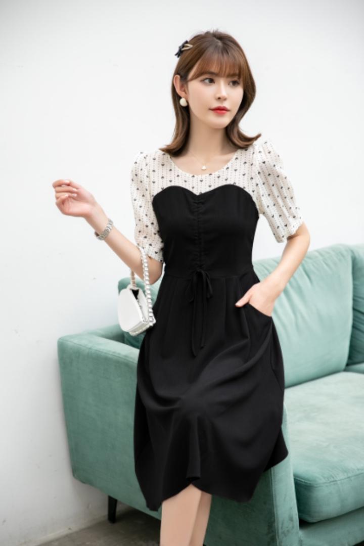 现货夏季新款拼接连衣裙，女装连衣裙，依美依缘