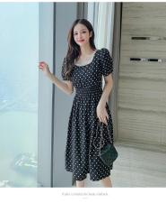 珍珠波点赫本裙，女装，水锦红