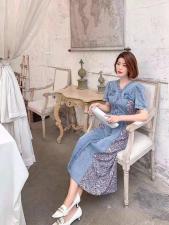 夏季新款韩版牛仔碎花连衣裙，女装连衣裙，裳之恋语