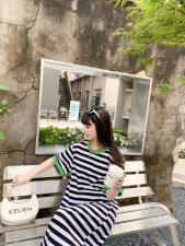 条纹T裙拼接亮色，女装，Queena PHoebe