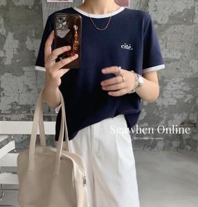 【现货】天丝珠地面料撞色字母短Tee,女装,海维恩