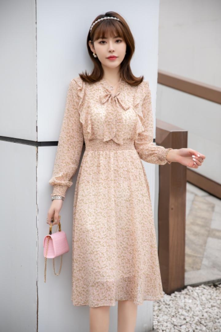 【现货】春季新款飘带碎花连衣裙淑女，女装连衣裙，笑思源