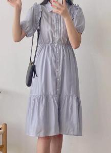 现货 天丝荷叶边收腰连衣裙,女装连衣裙,汐美