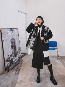 黑色提花夹棉西装,女装西装,YOUER DENG