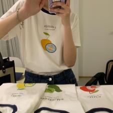 【现货】5868牛油果撞色领条圆领短袖tee，女装，Seawhen海维恩