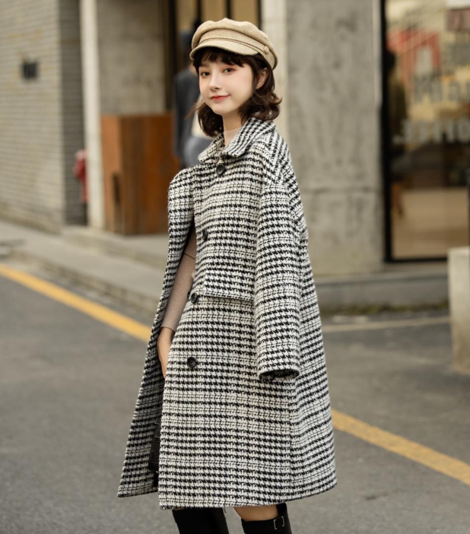 加棉格子大衣，女装，AMSS 艾玛莎莎