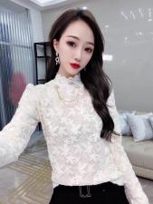 9513#金貂绒蕾丝加衬时尚打底小衫。4色4码，女装，红妞(1F)
