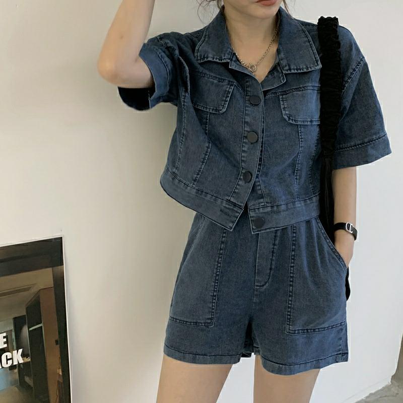 现货，牛仔短裤套装，女装职业装，欧妮卡蒂蔓