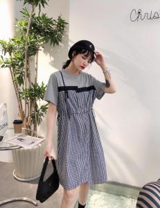 针织拼接连衣裙,女装连衣裙,依纤
