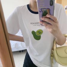 【现货】5868牛油果撞色领条圆领短袖tee，女装，Seawhen海维恩