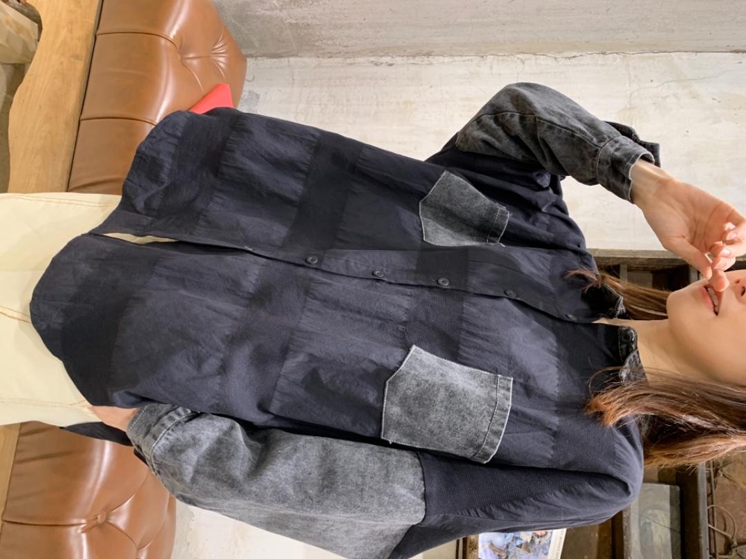春季新品欧货牛仔拼接衬衫，女装衬衫，怪怪树