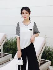 夏季新款冰丝拼条纹上衣，女装，红利秀雅