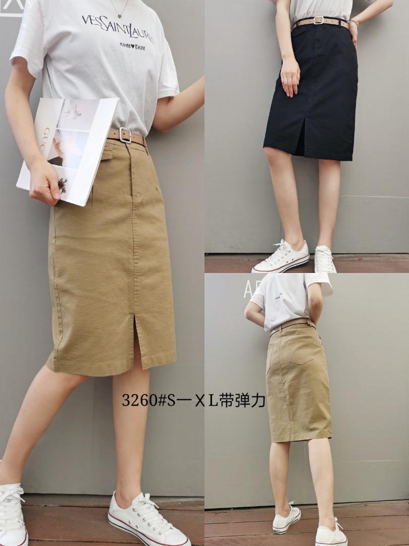 带弹力长款休身半身裙S一XL，女装半身裙，简 影