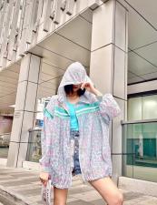 DG889-1欧洲站2021夏季新款连帽碎花拼接袖时尚防晒衣，女装，L·H·X