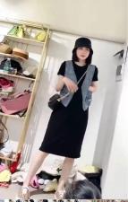 AX305欧洲站2021夏季新款欧货时尚拼接牛仔假两件连衣裙，女装连衣裙，L·H·X