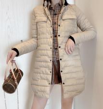 DG829拼接格子中长款百分百羽绒外套，女装，L·H·X