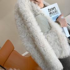 贴皮系带百分百羊羔毛颗粒皮草外套，女装皮草，L·H·X