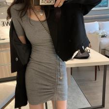 60540方领抽绳裙，女装，XTZ style