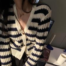 1337小香条纹开衫，女装，XTZ style