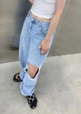 破洞拖地裤，女装，ZIA