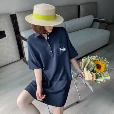 AX9606夏季新款气质2021宽松刺绣大版POLO领纯色连，女装，L·H·X