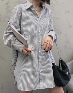 SGH2090洋气立领后开叉条纹衬衫,女装衬衫,L·H·X