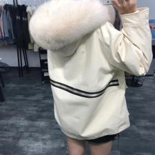 ZHG8108韩版百搭织带真狐狸毛领内胆可拆卸獭兔毛皮草派克，女装皮草，L·H·X