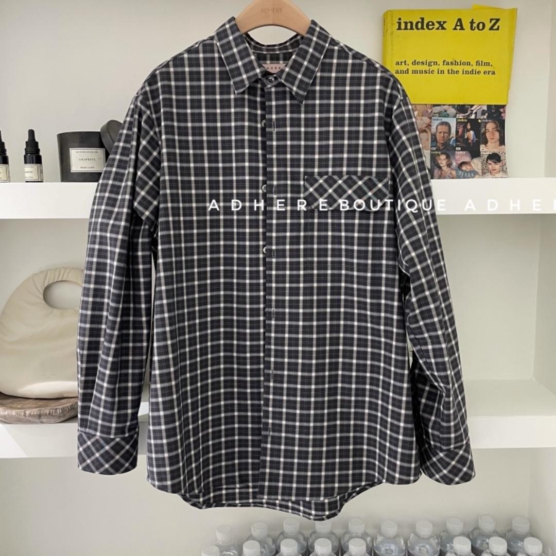 现货宽松格子衬衣精梳面料手感，女装，ADHERE