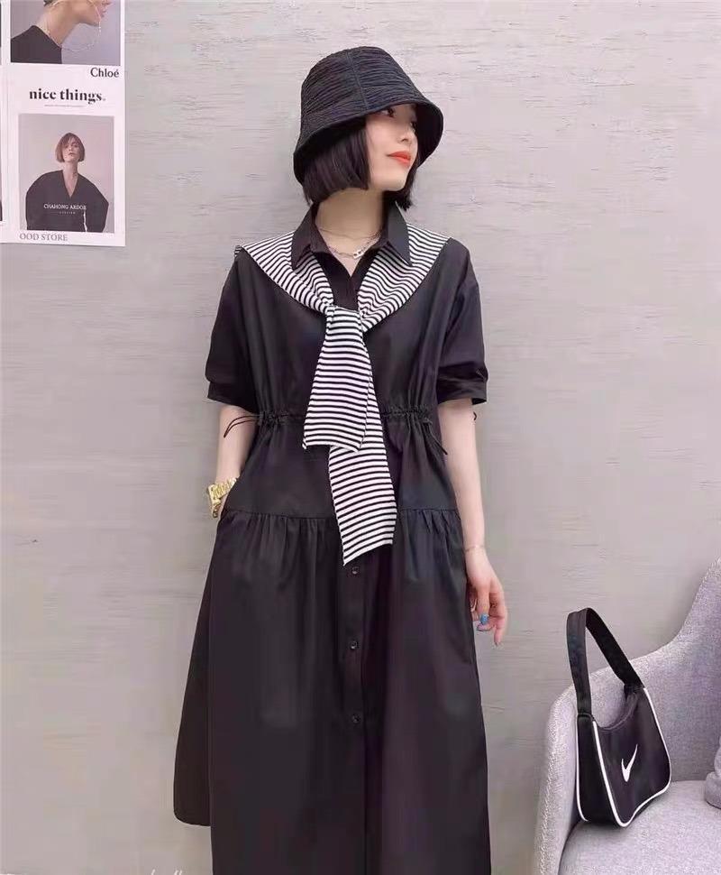 【现货】夏季新款条纹披肩衬衫连衣裙，女装衬衫，名依人