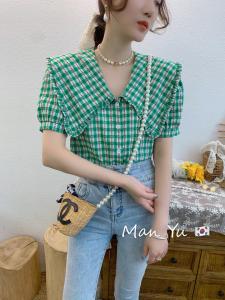 夏季新款，格子小衫,女装,MAN YU 蔓羽