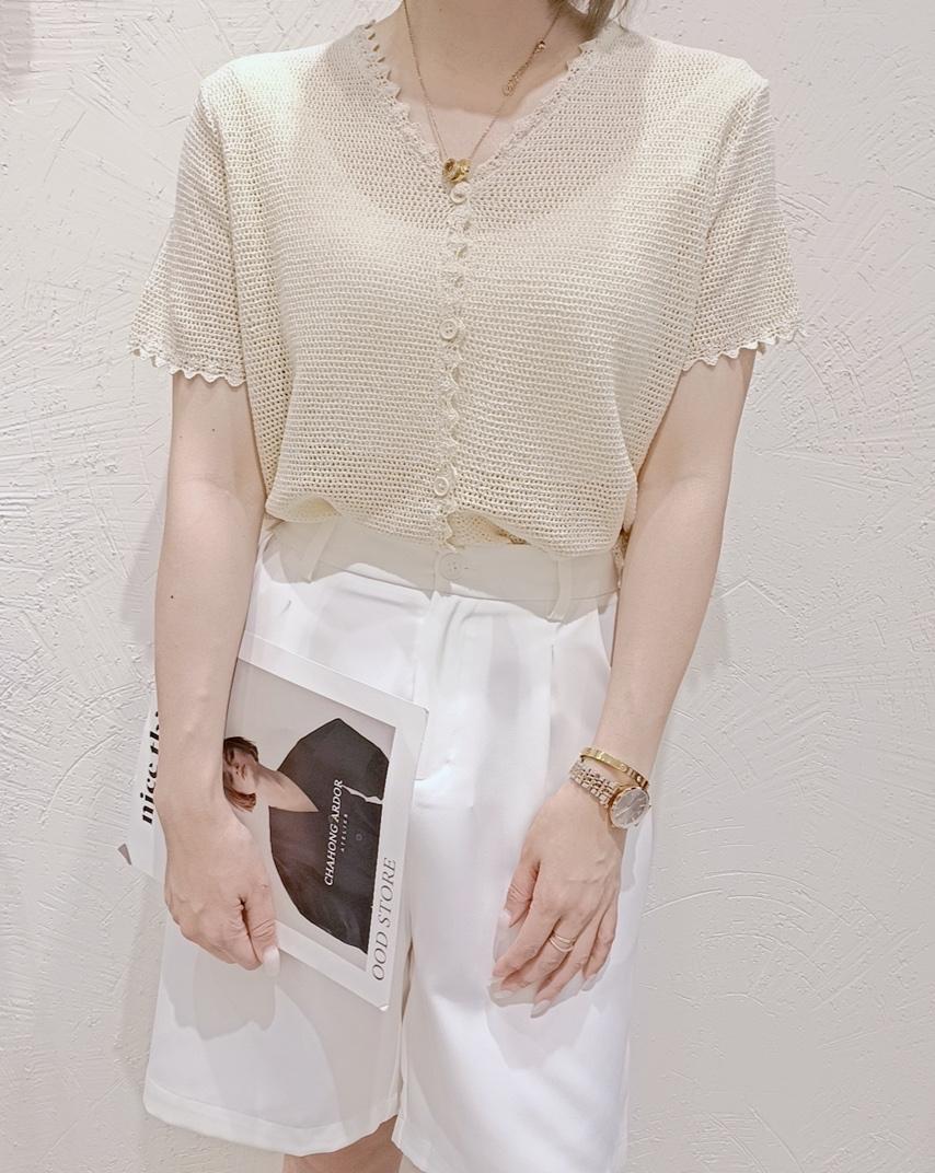 曲珠短袖开衫，女装，千变织造