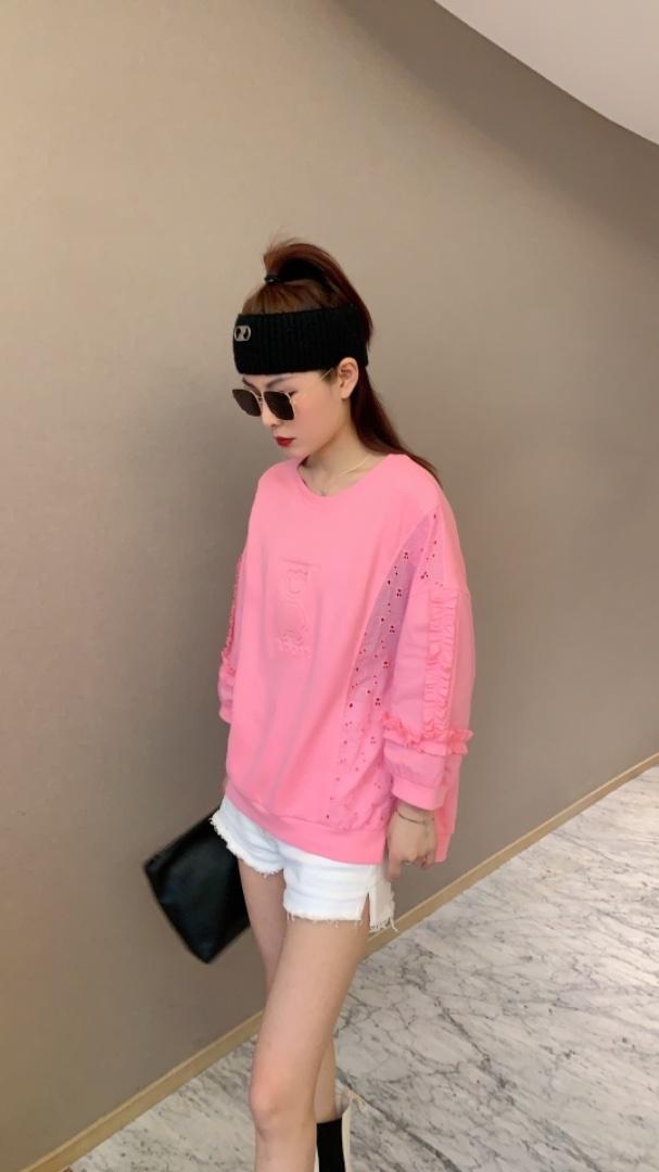 【现货】夏季新款针织防晒拼接薄款镂空花边时尚休闲圆领卫衣，女装卫衣/绒衫，微迪菲