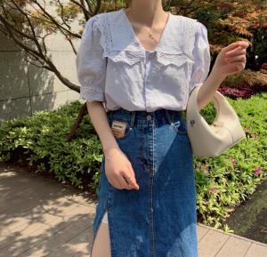 刺绣花翻领衬衣,女装,新袖