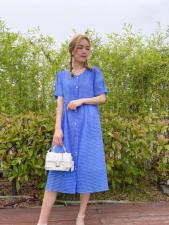 夏季小格子连衣裙，女装连衣裙，依岸