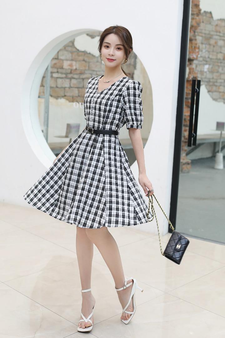 《现货》夏季新款韩版格子连衣裙