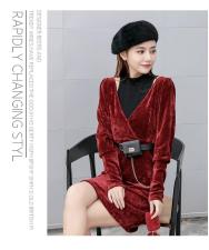 【现货】丝绒露肩连衣裙，女装连衣裙，艾丹迪蔓