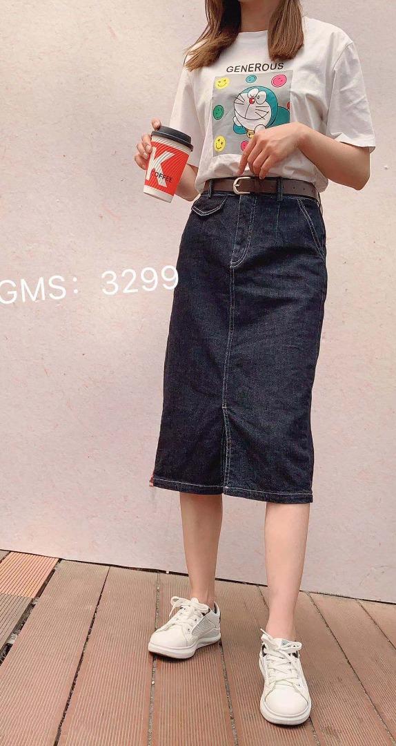 弹力牛仔中裙，女装，歌玛索 GMS