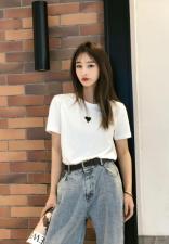 DG875-2021春季新款时尚百搭刺绣爱心短袖T恤，女装T恤，L·H·X