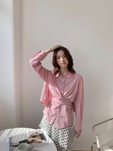 TWTIUWOO-21春季设计师绑带衬衫,女装衬衫,她物