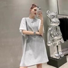 AX9607夏季新款字母印花拼接件两件韩版宽松中长显瘦连衣裙，女装连衣裙，L·H·X